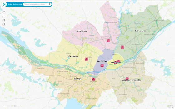 Carte des pôles de proximité de Nantes Métropole