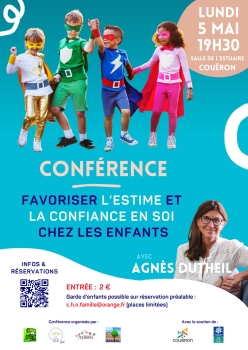 Affiche de la conférence d'Agnès Dutheil "Favoriser l'estime et la confiance en soi chez les enfants" le 5 mai 2025 à Couëron
