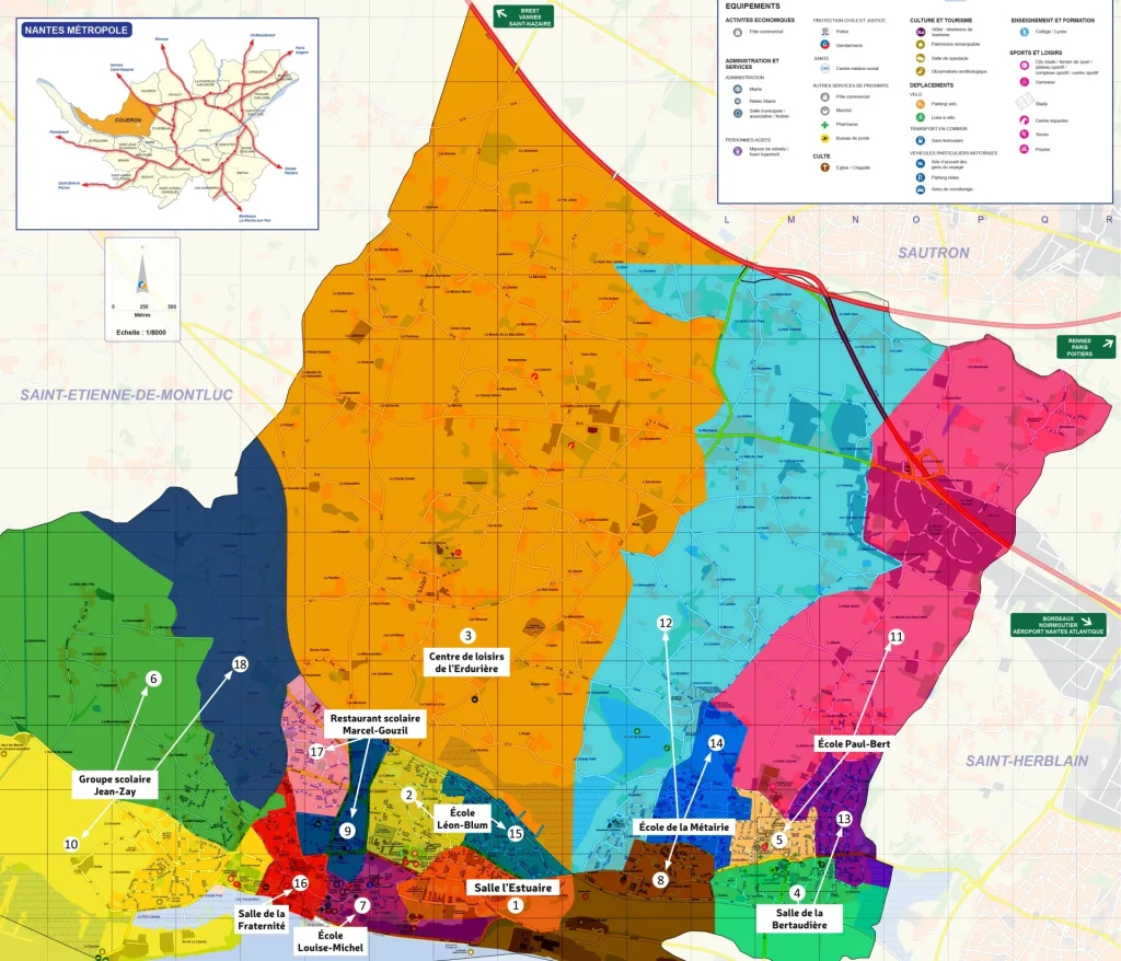 Plan de zonage des 18 bureaux de vote à Couëron (2026)